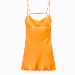 Zara satin effect orange dress